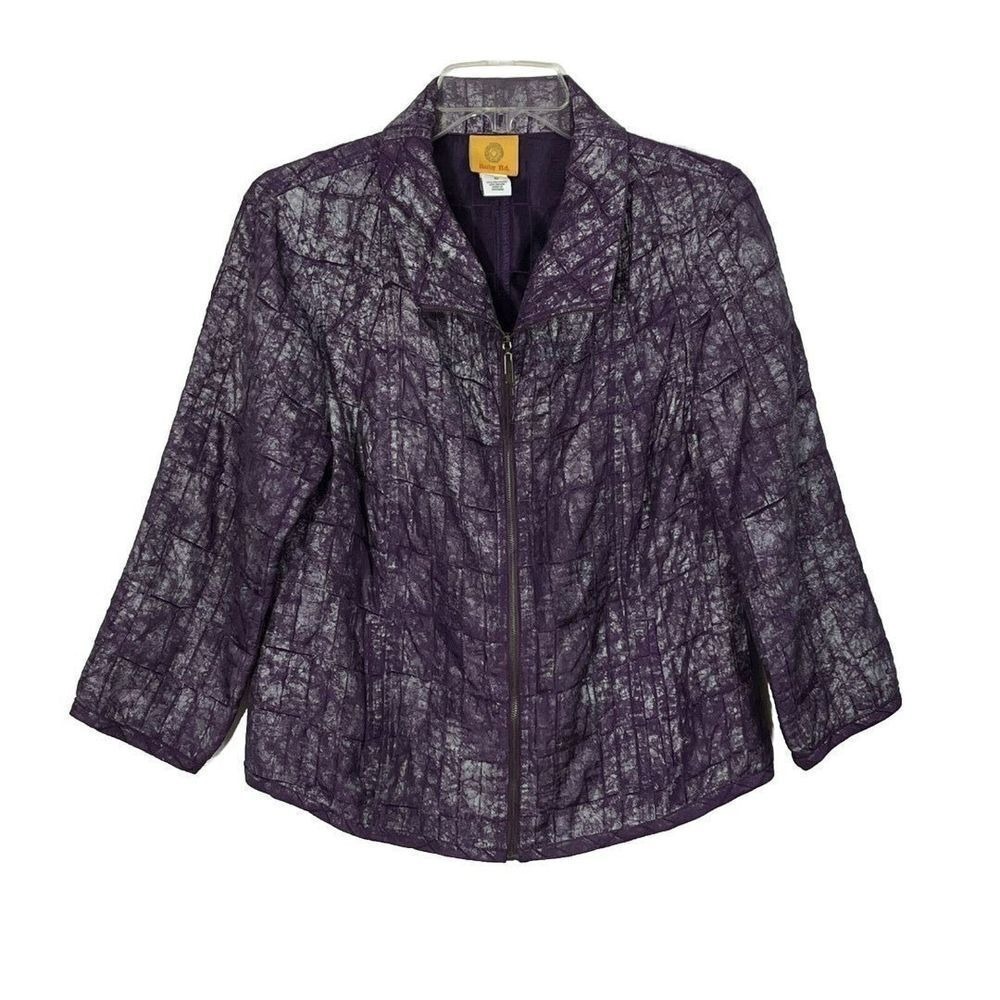 Ruby Rd. Womens Purple Metallic‎ Crackle Quilted Zip Up Jacket Size 10